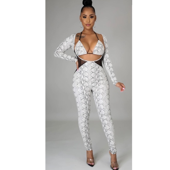 Two-piece set animal print stretch jumpsuit - Picture 1 of 4